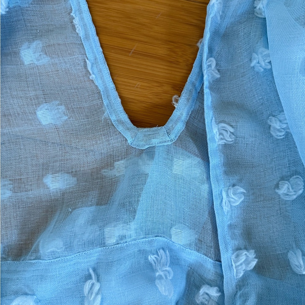 Sky Blue Textured Women's Blouse - Picture 4 of 9